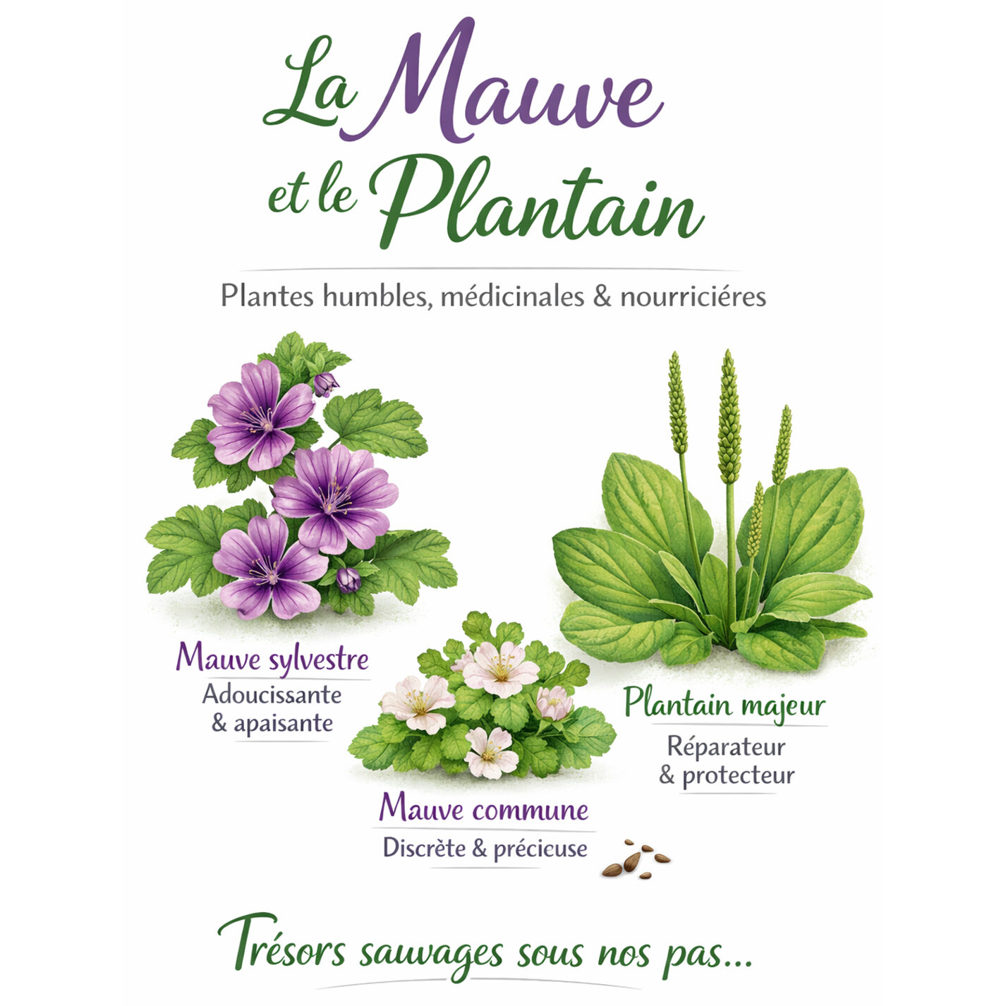Mauve et plantain plantes humbles qui soignent et nourrissent